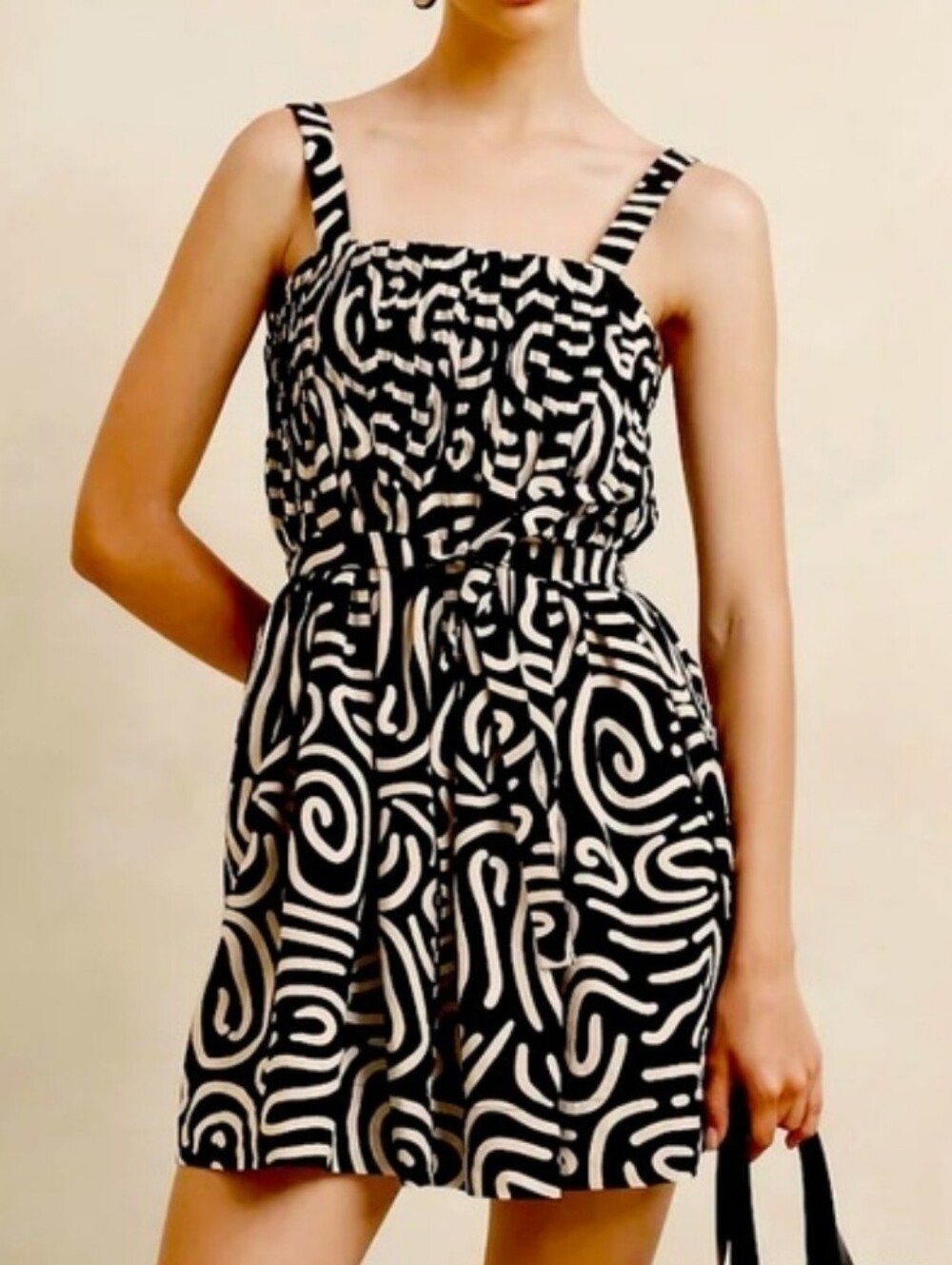 Banana Republic Drapey Linen Blend Black and Cream Mini Dress, Small